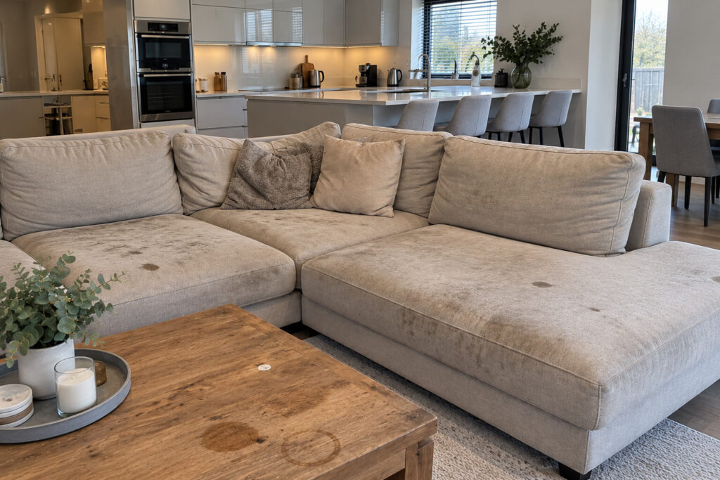 Living area and kitchen before a full home deep clean in Didsbury, Manchester