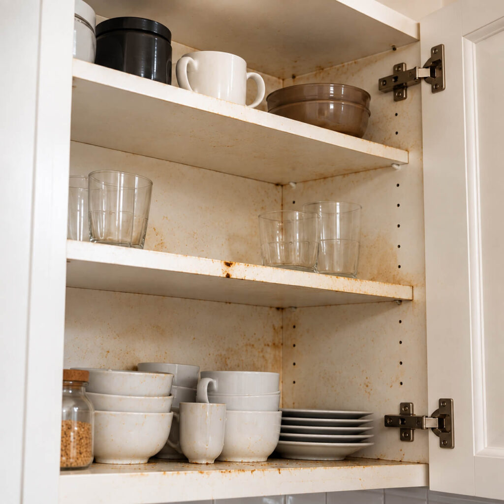 Kitchen cupboards before deep cleaning in Manchester City Centre