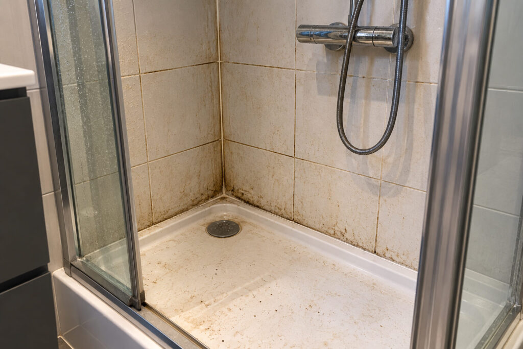 Bathroom shower before deep cleaning in Trafford, Greater Manchester
