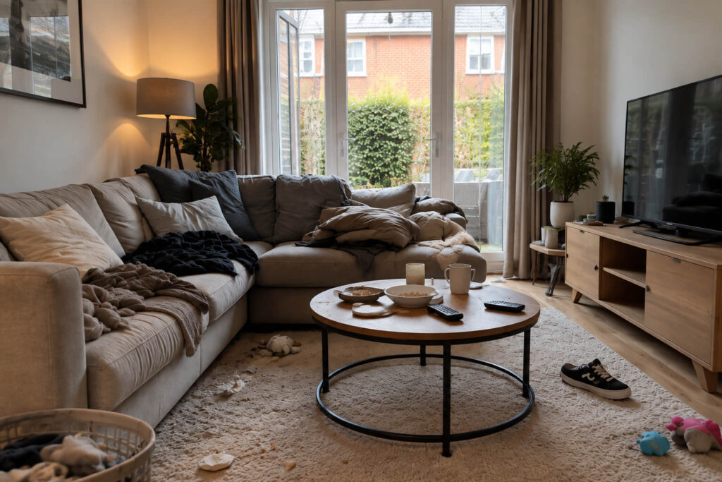 Living room before regular cleaning in Didsbury, Manchester