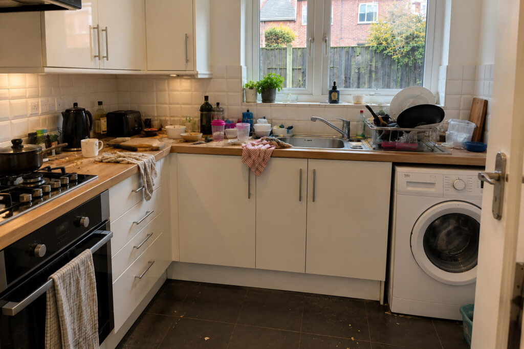 Kitchen before regular cleaning in Salford, Greater Manchester