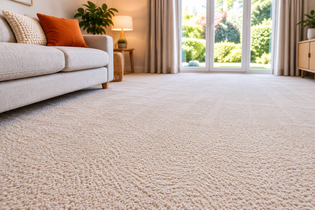 Living room carpet after professional cleaning in Manchester