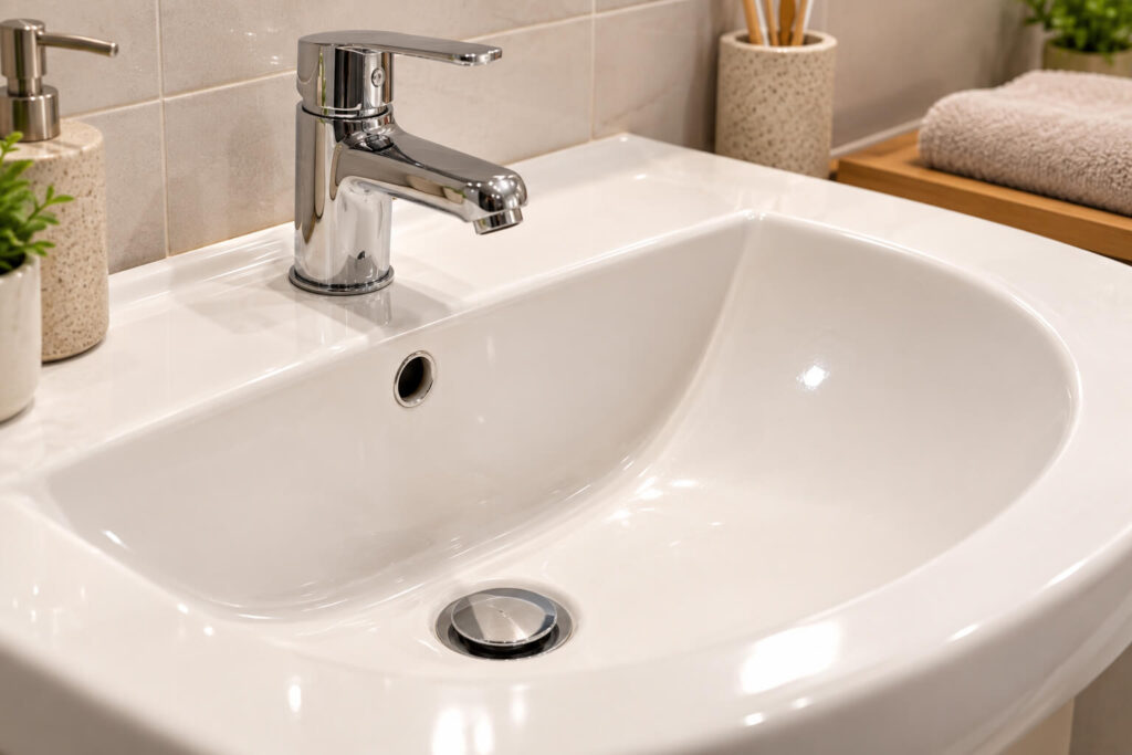 Clean bathroom sink after one-off cleaning in Manchester
