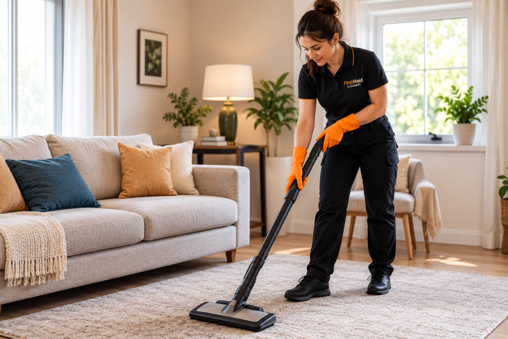 FirstMaid cleaner providing one-off living room cleaning in Manchester