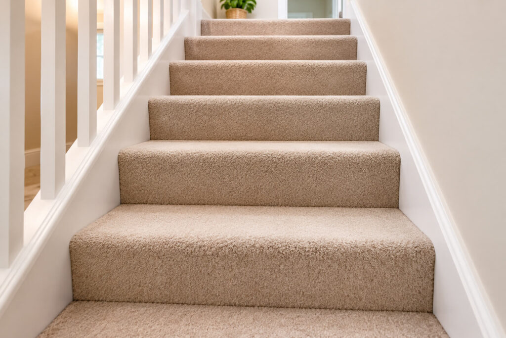 Clean carpeted stairs after one-off cleaning in Manchester