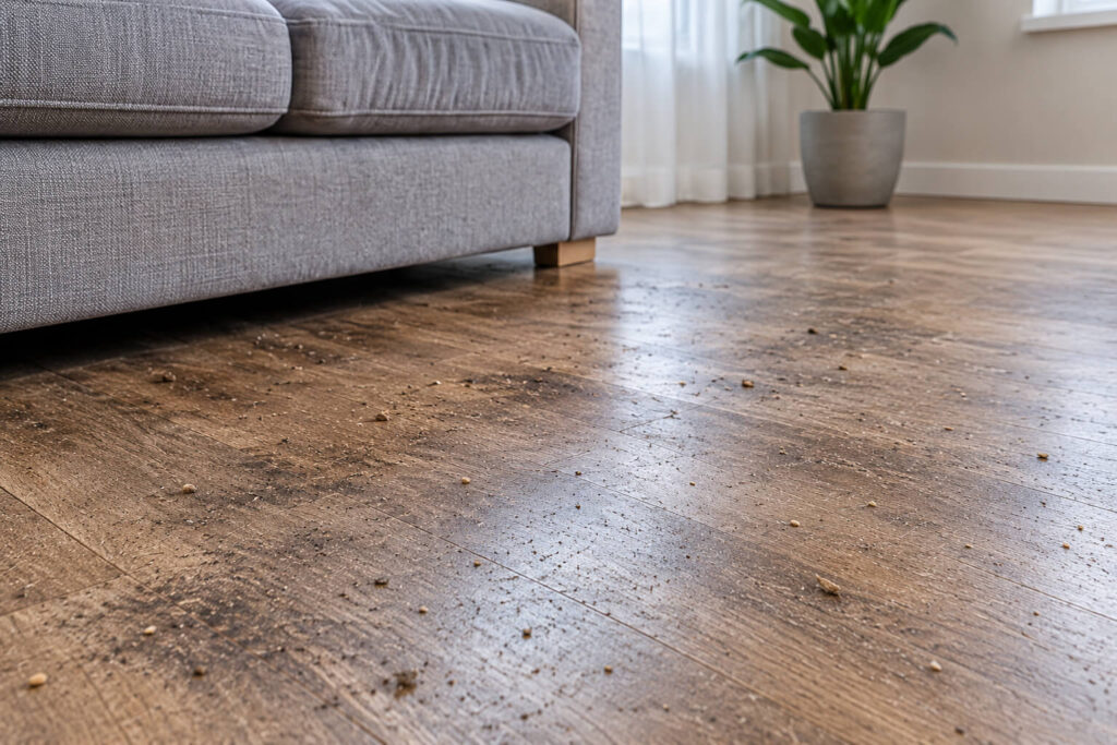 Dirty hard floor before professional cleaning in Chorlton, Manchester